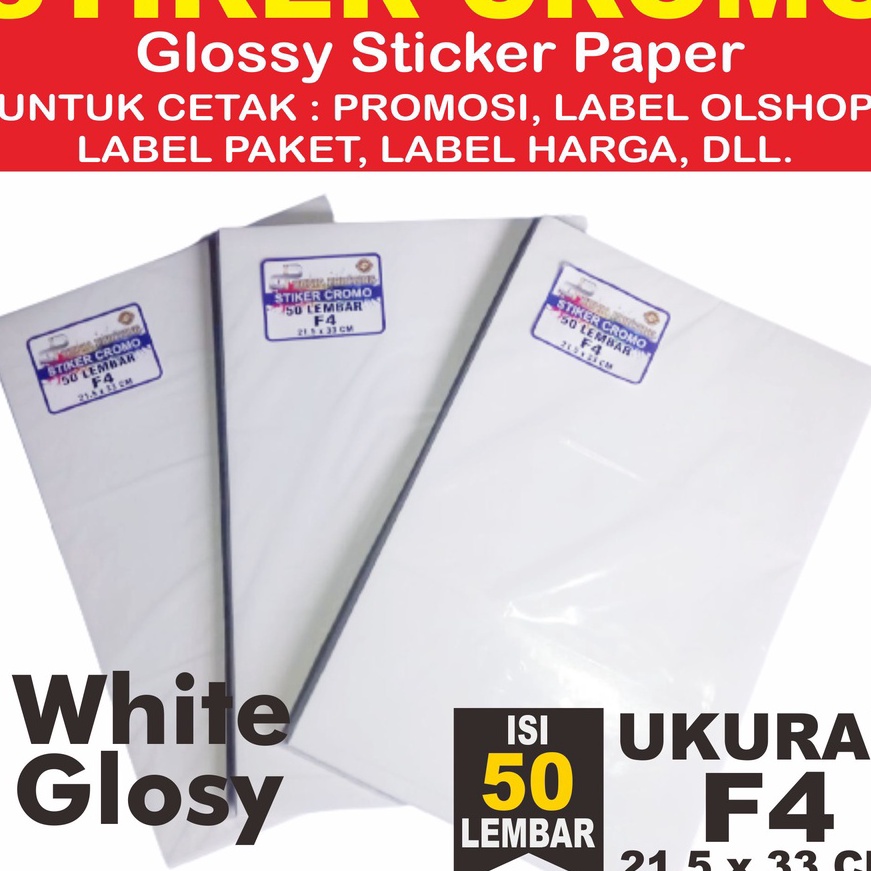 

(K/㊛WE➤] Kertas Sticker, Stiker Glossy Mengkilap F4 isi 50 Lembar / Stiker A4 / Sticker Label cromobanyak diminati.!