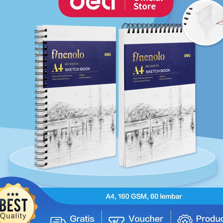 

[♡ O➲7O) Deli Sketch Book / Buku Gambar Sketsa A4 160GSM 60 Lembar EC27X- kekiniian.!!