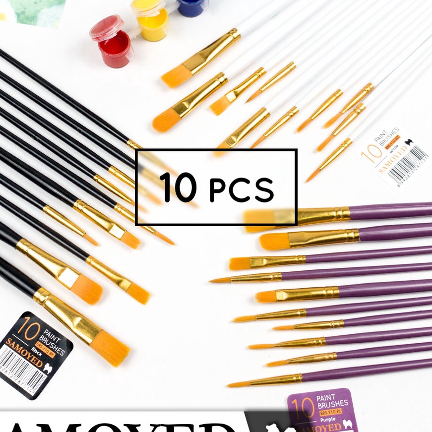 

[Q-H✉☼W> Kuas Lukis Cat Air / Akrilik / Minyak / Nilon / Watercolour / Acrylic / Oil Paint / Nylon / Round Flat Filbert / Painting / Artist Brush Set Samoyed BRS-Y10- paling.laris.