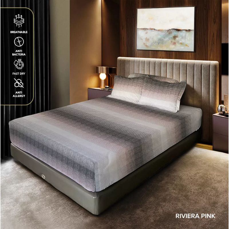 King Rabbit Sprei Single & Sarung Bantal Guling Motif Riviera Pink