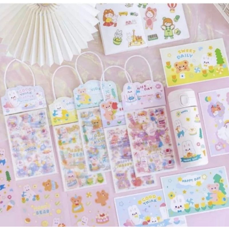 

RO STICKER SET ISI 4PCS DAN POST CARD MOTIF LUCU STIKER AESTHETIC