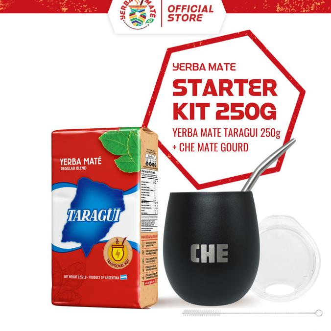 Taragui Yerba Mate with stems 250g + CHE Mate Gourd Cup Set