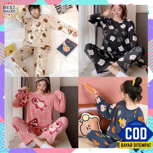 Piyama Wanita Lengan Panjang Dewasa 2023 Pendek Korean Style Sleepwears Setcelan Payama Tank Top Pej