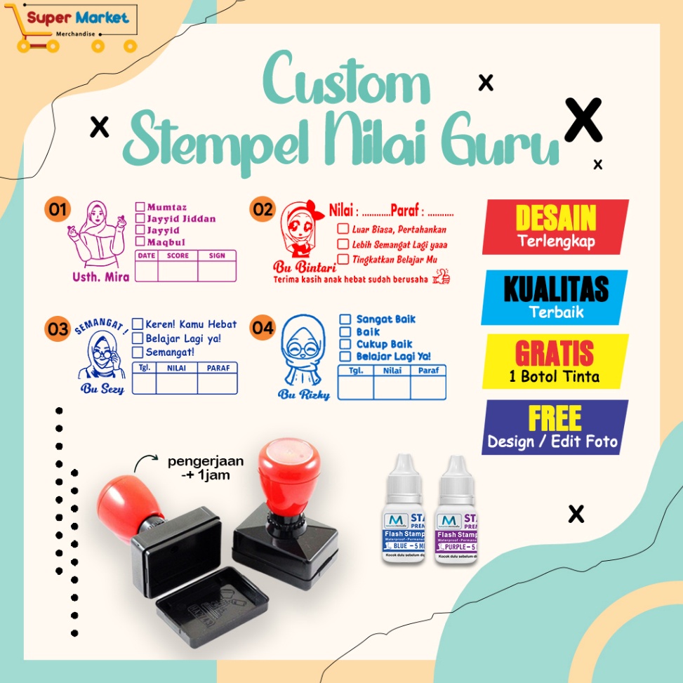 

RTG-76 STEMPEL NILAI GURU / STEMPEL CHECKED REWARD / CETAK STEMPEL PENILAIAN KOREKSI TANGGAL PARAF TANDA TANGAN GURU 27 X 55 Diskon