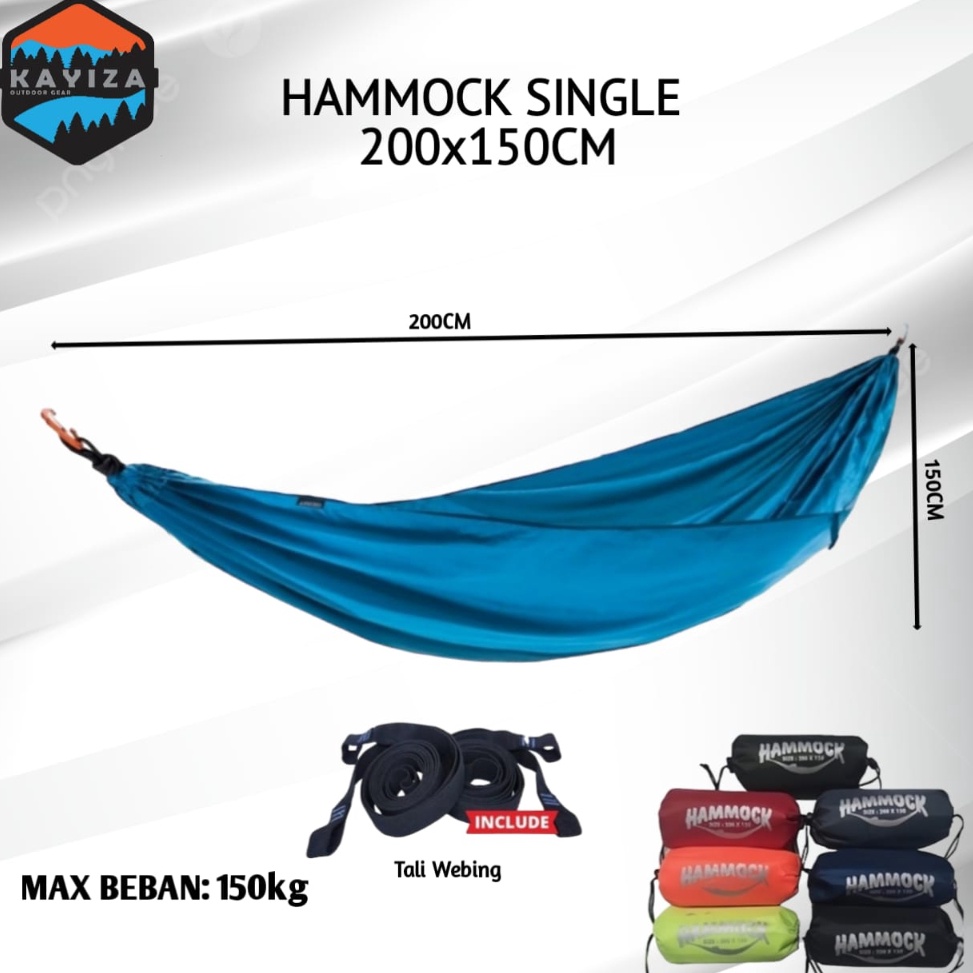 ➝ Hammock singel ayunan gantung / beban max 150 kg include tali 2 pcs / hamok pohon / hemok / hamock