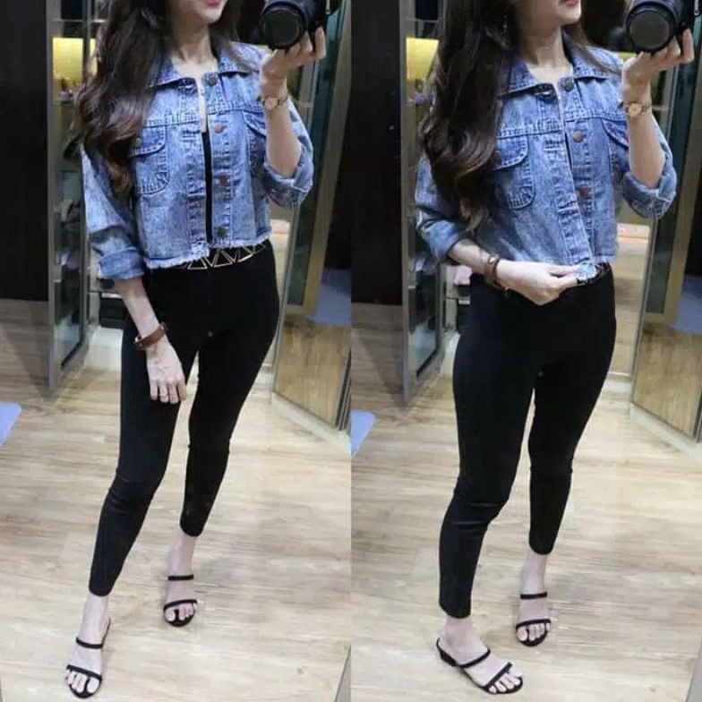 Di Borong yuk JAKET JEANS SOBEK Robek Ripped Wanita Crop Rawis Jacket Denim Sobek Korean Style Terba