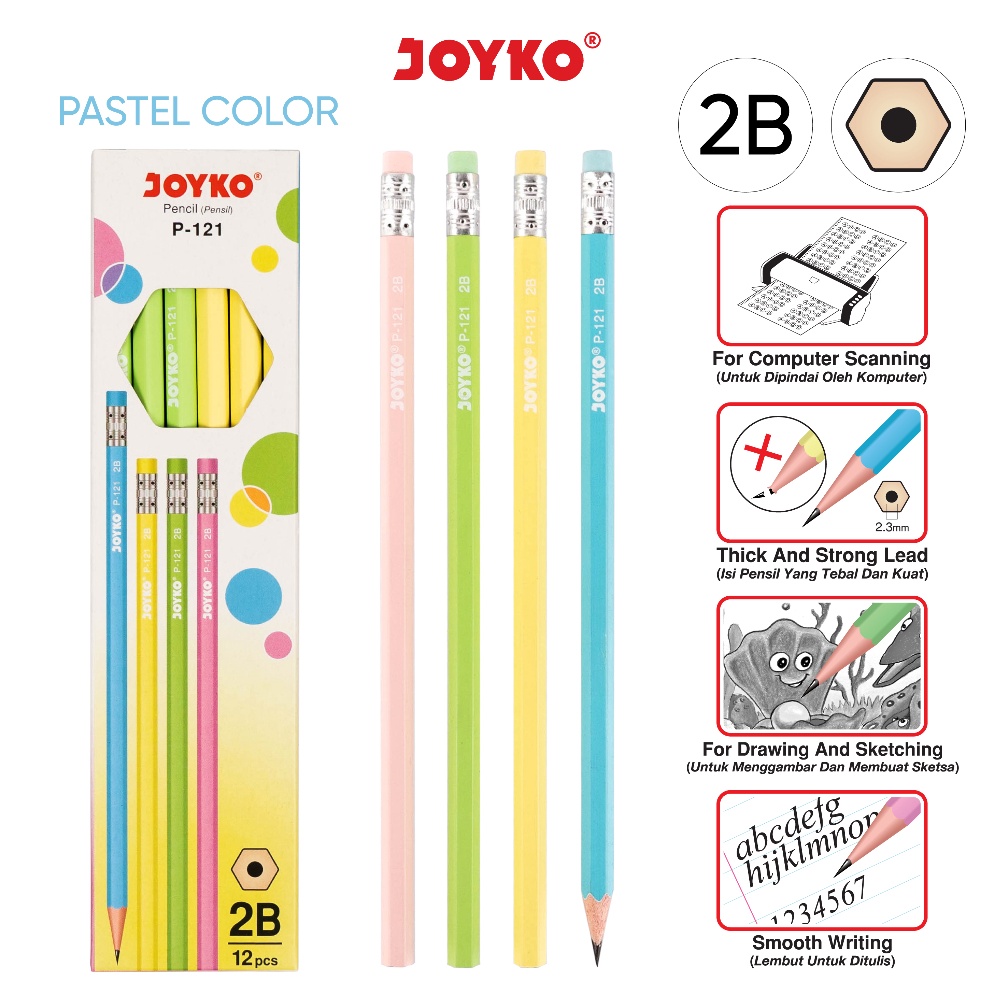 

Terkini¯Pencil Pensil Joyko P-121 2B 1 Box 12 Pcs