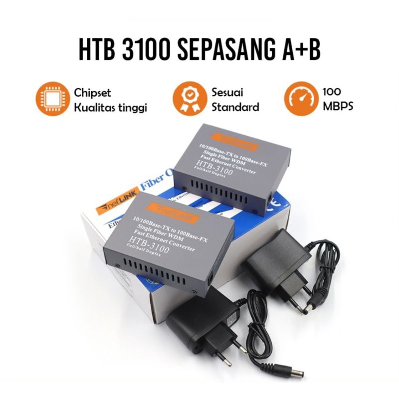 1 SET HTB -3100 A + B Fiber Optic Media Converter Netlink