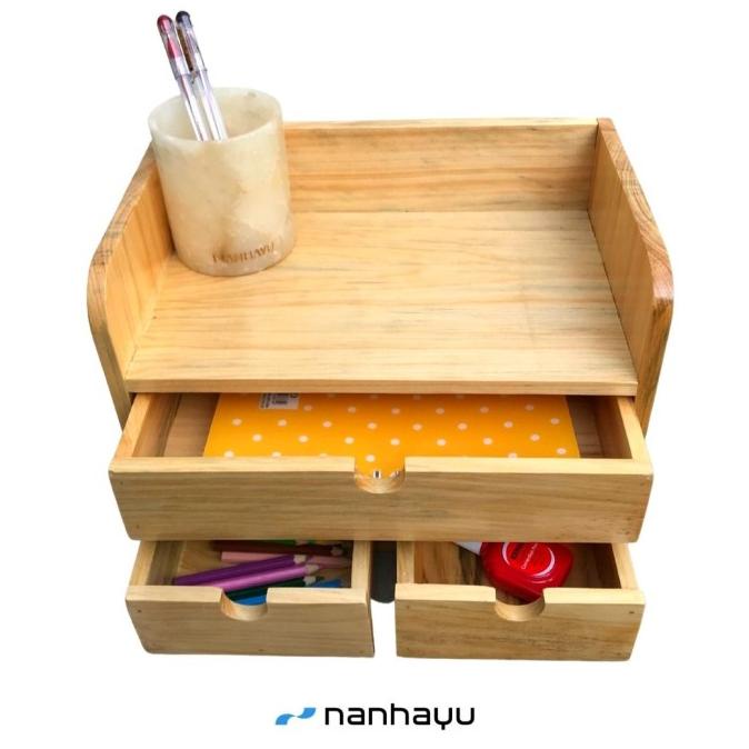 

wooden desk organizer drawer tempat pensil dan peralatan kantor