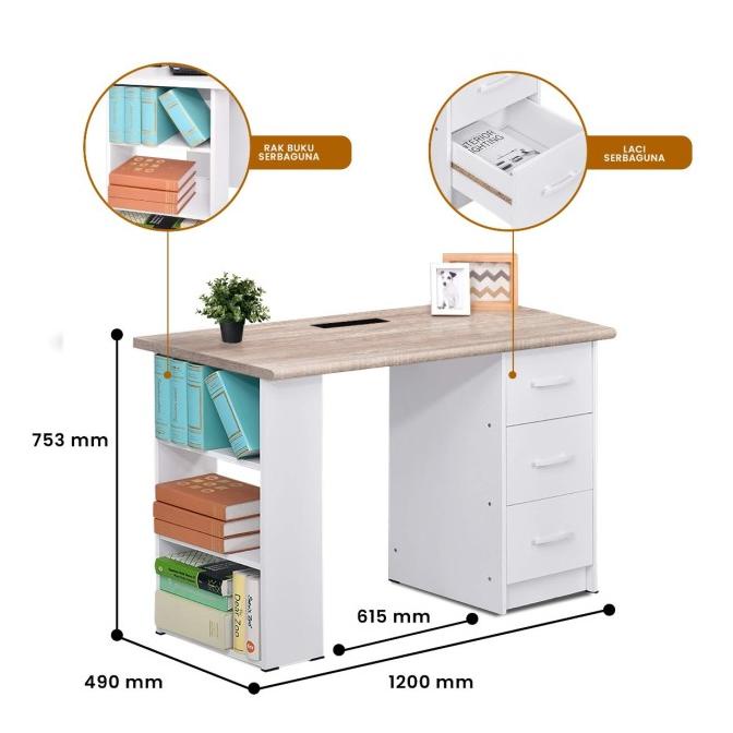meja belajar kerja minimalis Putih