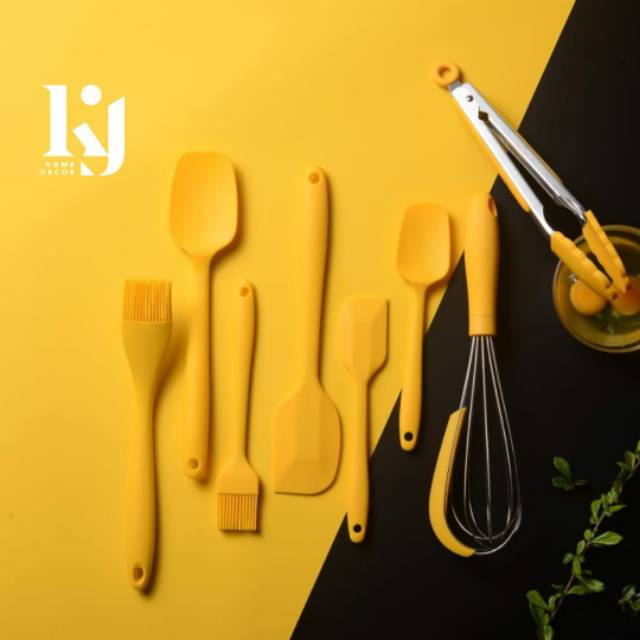 Kj - Set Sutil Kuning Baking / Sutil Silikon Tahan Panas / Tempat Sutil / Set Spatula Silikon /