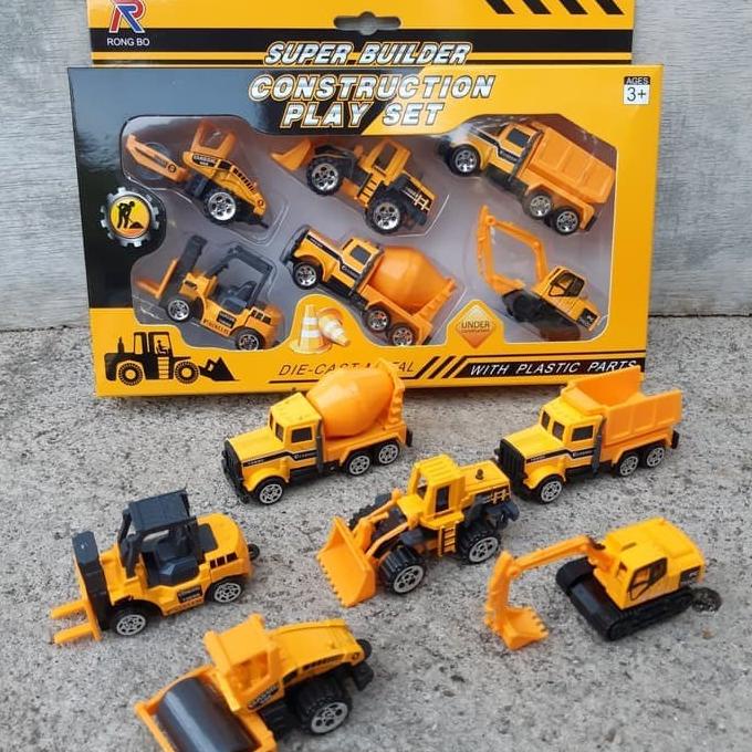 Diecast Set Excavator Konstruksi Miniatur Truk Traktor Mainan Mobil