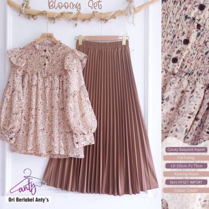 Baju Setelan Wanita Muslim Bloomy Set Rok Remaja Cewek Modern Terbaru