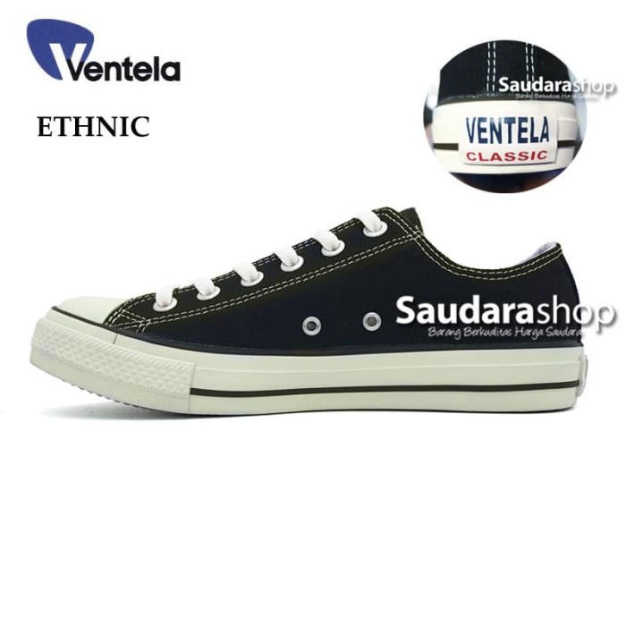 SALE Sepatu Ventela Ethnic Black Natural Low / Ventela Ethnic Black Natural
