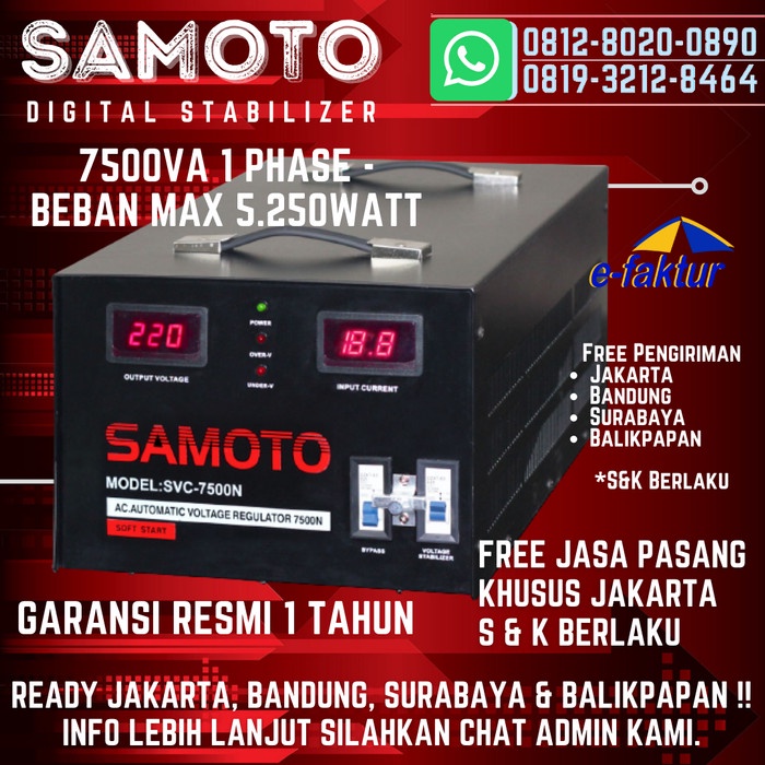 Terlaris Stabilizer Samoto 7500 Va / Stavolt Stabiliser 7500 / Samoto