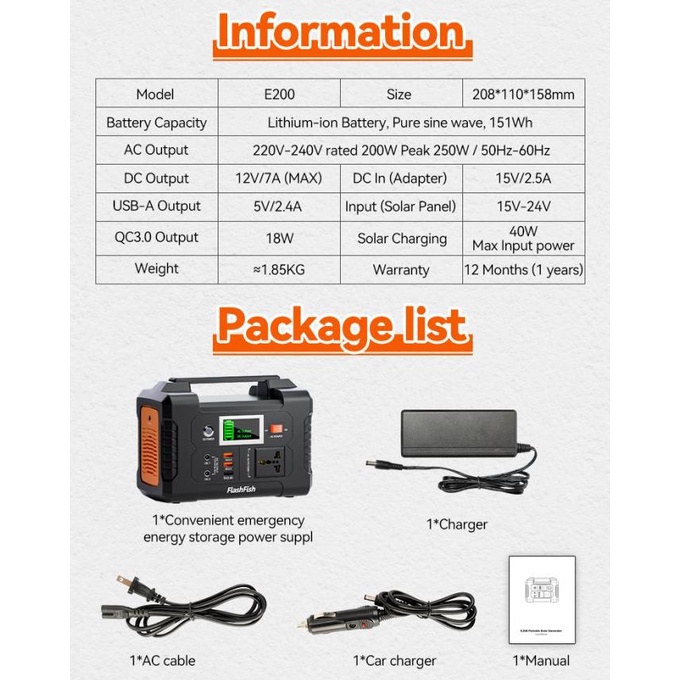 Langsung Proses Flashfish E200 Portable Power Station Power Daya Berkemah Bank Batera