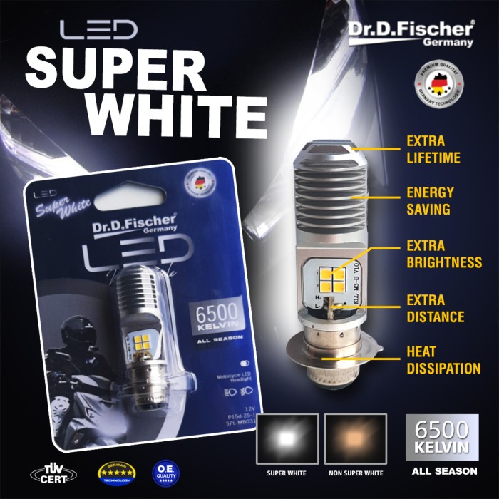 LAMPU MOTOR LED SUPER WHITE DR.D.FISCHER 6500 KELVIN K1 very nice