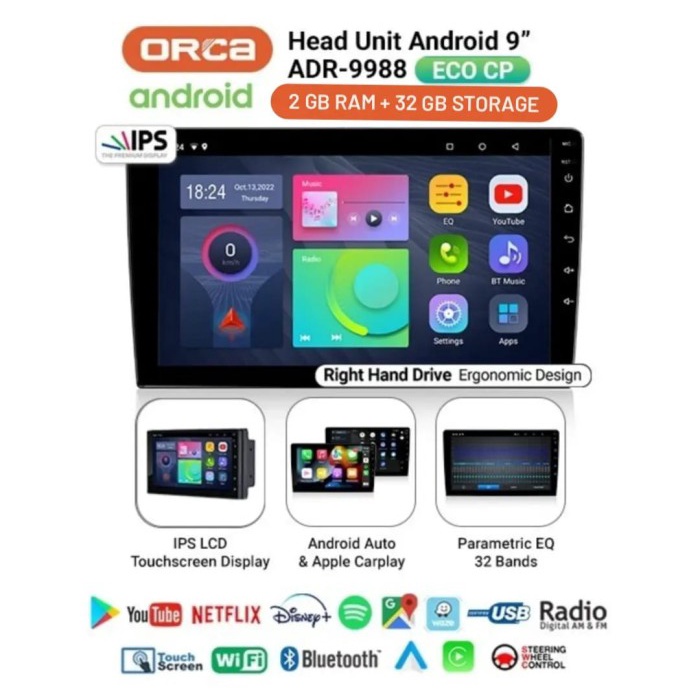 Bestseller Headunit Android Orca 9" Inch Orca Eco Series Adr-9988 Ram 2/16