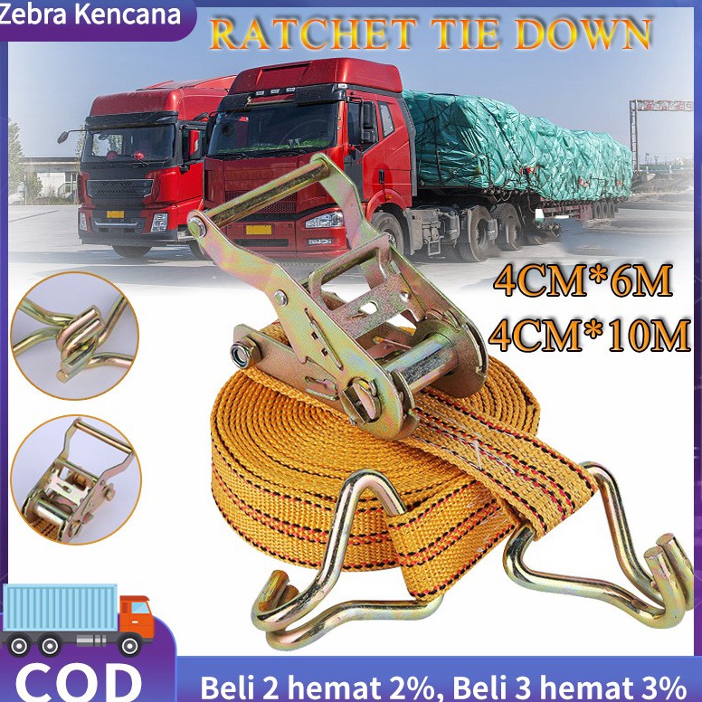 MURAH Ratchet Tie Down 6-10M Cargo Lashing Belt Tali Ikat Barang Mobil Truk trek belt sabuk belt per