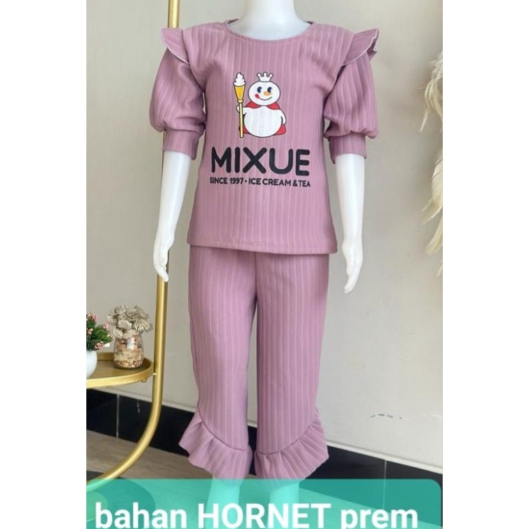 CHEKOUT setcel RUFFLE MIXUE anak ( TOP 1 ) *COD* / setcel baju HORNET DIOR anak / baju anak viral / 