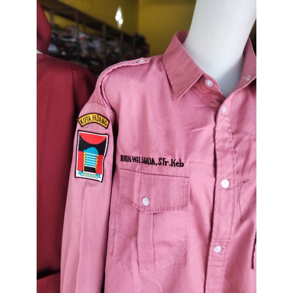 KEMEJA CUSTOM BORDIR KOMPUTER.PDH PDL KANTOR, pink dusty JAPAN DRILL STYLE