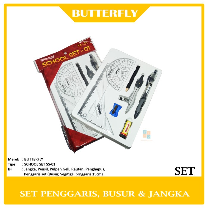 

Bestseller Butterfly - Set Jangka Busur Penggaris Dan Pensil Kayu Ss 01 - Set