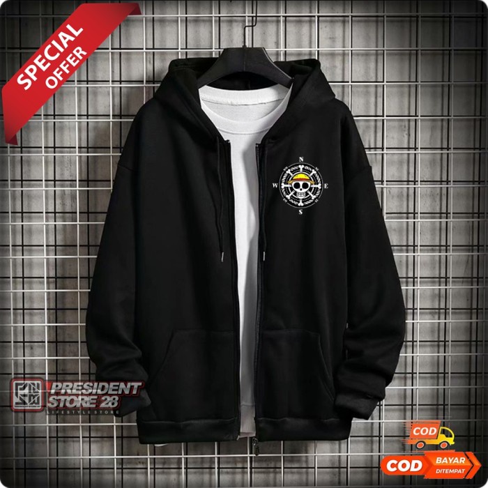 jaket pria Jaket Anime One Piece Pria Wanita Hoodie Zipper Resleting Tebal Big Si - OP.K.B, M(B7K1) 