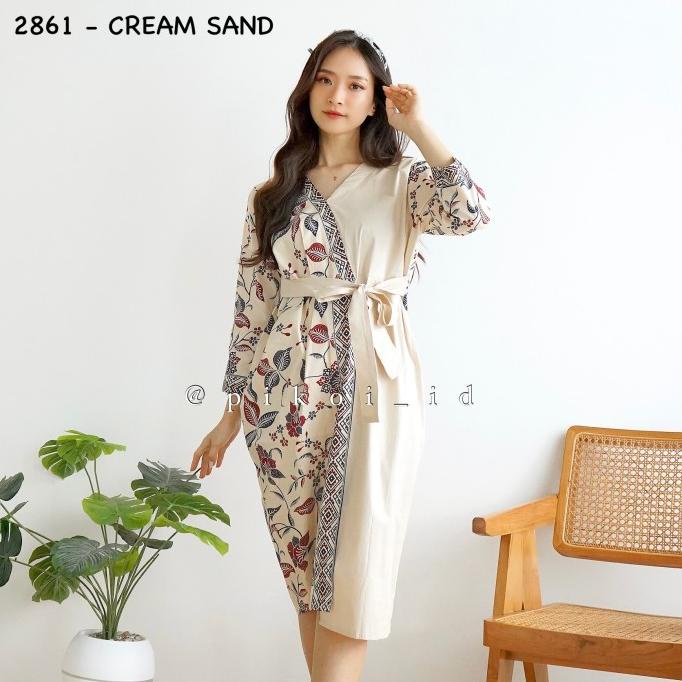 Dress batik modern wanita lace kombinasi / dress brukat batik kantor