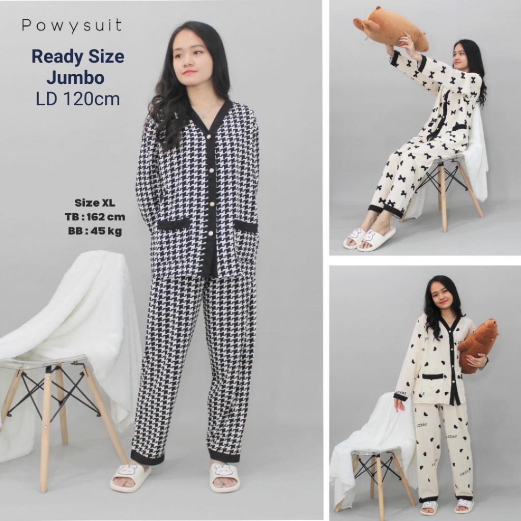 Baju Tidur Wanita Dewasa Setelan Sexy Terbaru Lengan Panjang Piama 2In 1 Hotpants Cewek Motif Kemeja