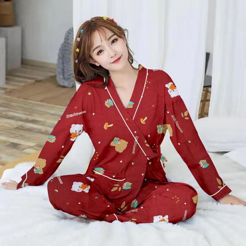 Baju Tidur Wanita Dewasa Setelan Sexy Terbaru Lengan Panjang Piyama 3In1 Beby Dol Model Sekarang Cel