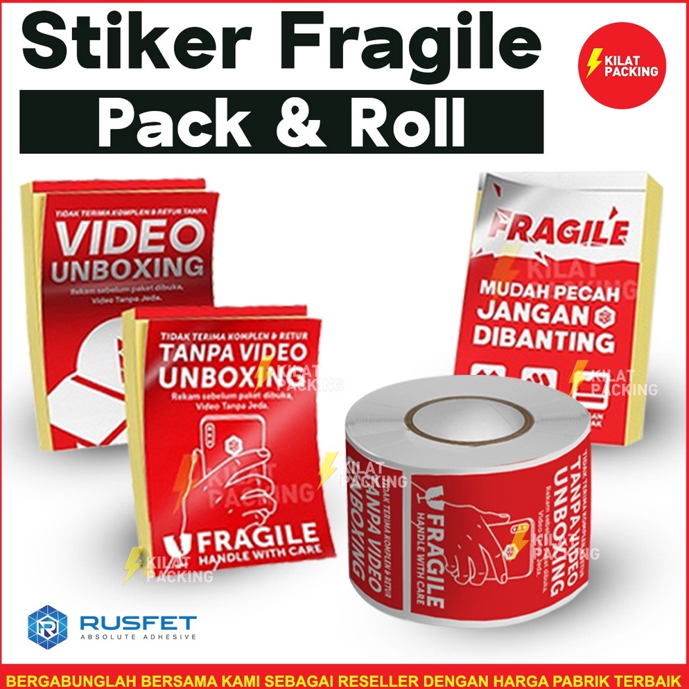

Terlaris Sticker Unboxing with FRAGILE Rusfet | Tempelan / Label WAJIB VIDEO BUKA PAKET | Stiker Fragile Murah /PACK