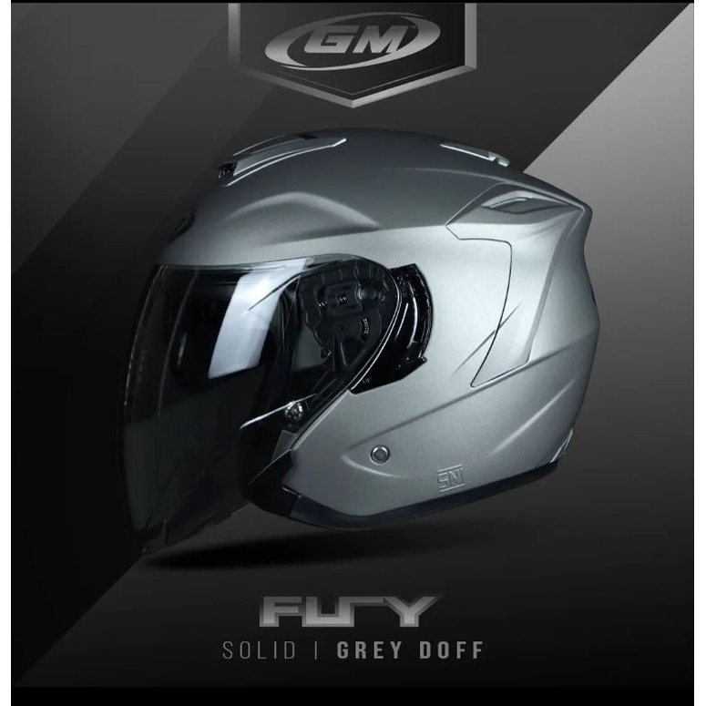 GM FURY GREY DOFF SOLID DOUBLE VISOR ORIGINAL | HELM MOTOR HALF FACE FURRY ORI SNI DARK SMOKE VISOR