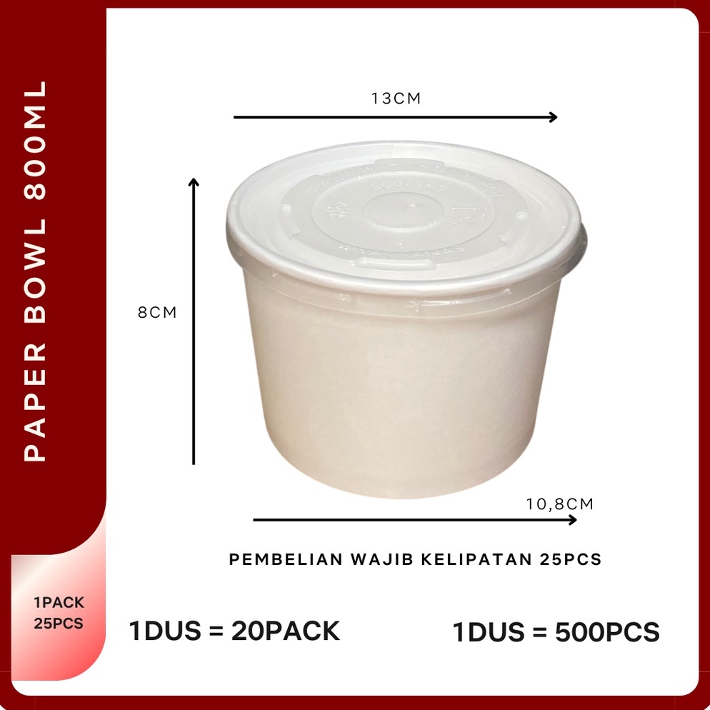 Cuci Gudang Paper Bowl 360ml /500ml /650ml /800ml /Rice Bowl /Tempat Nasi/BOWL+LID ISI 25 PCS [242]