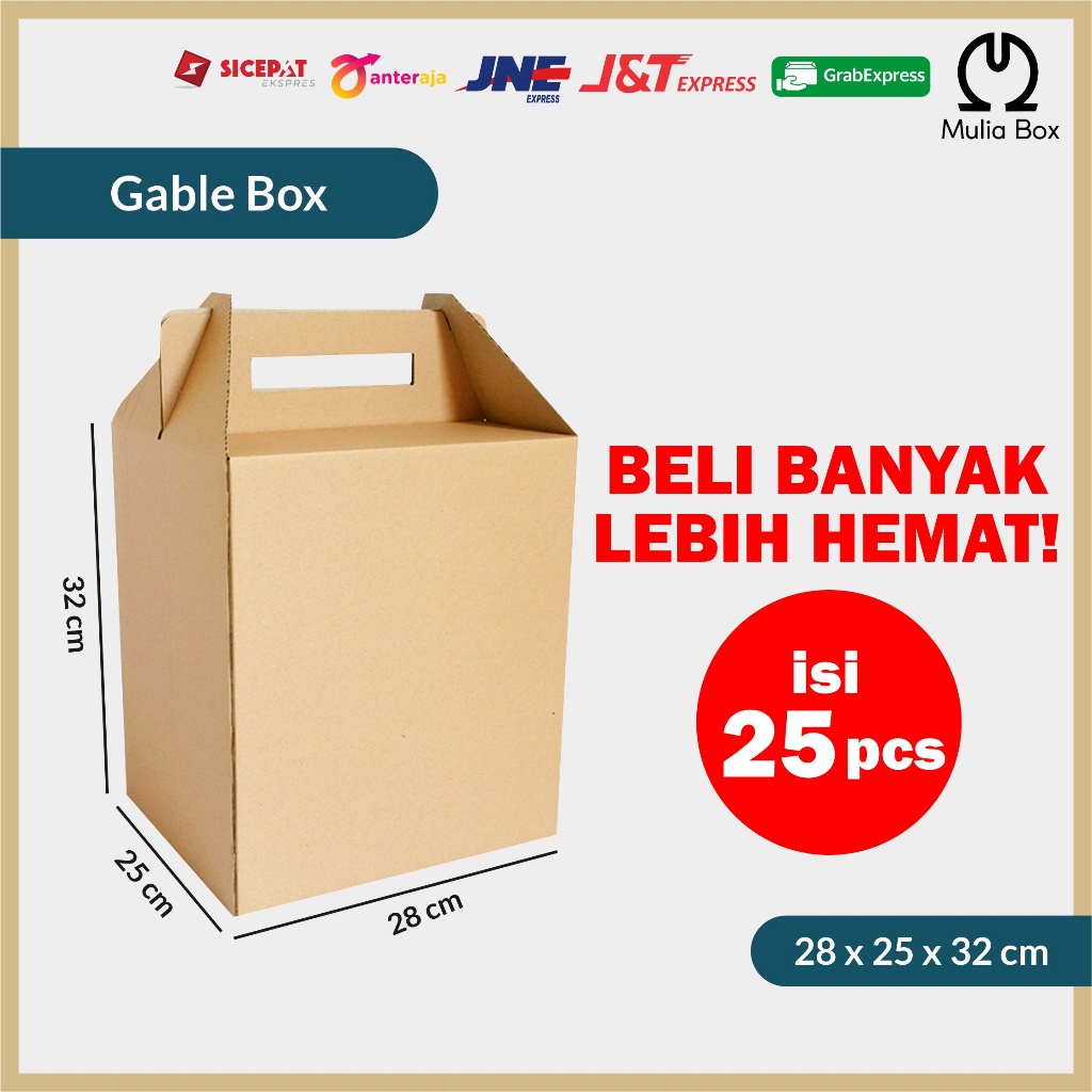 

(Bundle 25Pcs) Kardus Jinjing 28 X 25 X 32 Cm Gable Box Dus Paaging Kado Hampers Die Cut Corrugated