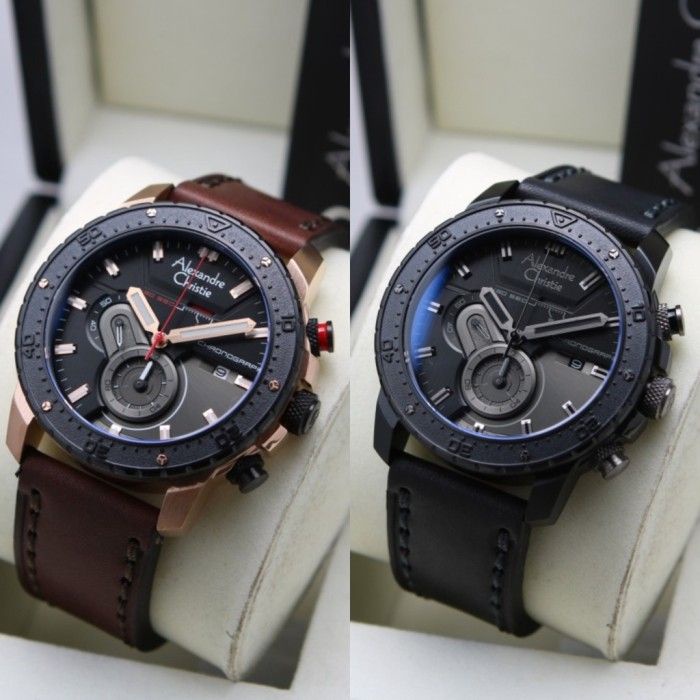 JAM TANGAN PRIA ALEXANDRE CHRISTIE AC 6627 / AC6627 LEATHER ORIGINAL - FULL BLACK