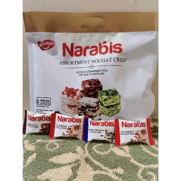 

NARAYA NARABIS ASSORTMENT CHOCOLATE STRAWBERRY GREEN TEA COOKIES AND CREAM NOUGAT HALAL 200GR