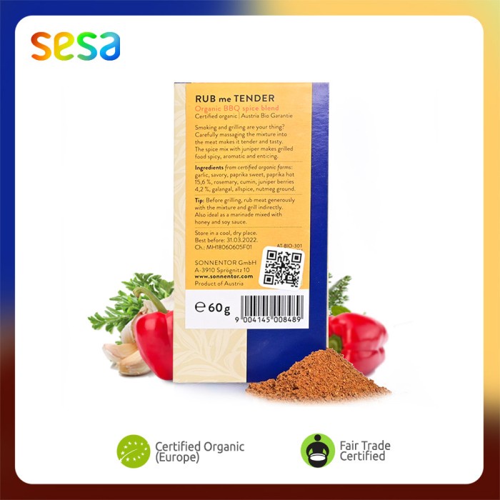 

Sonnentor Organic Rub Me Tender Bbq Spice 60G