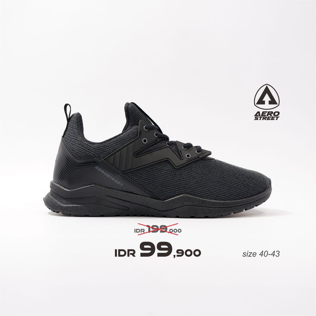 Aerostreet 40-43 Alpha Hitam Hitam - Sepatu Sneakers Casual Sport Sekolah Pria Wanita Aero Street