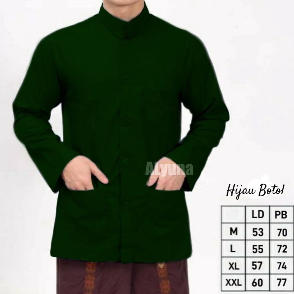 VKXX8435  Koko Haibah Hijau Botol Hijau NU Polos Lengan Panjang Koko Habaib Koko Habibi Murah Baju t