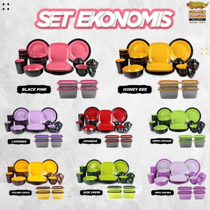 >>>>>] Piring Melamin Set Golden Dragon Aneka Warna