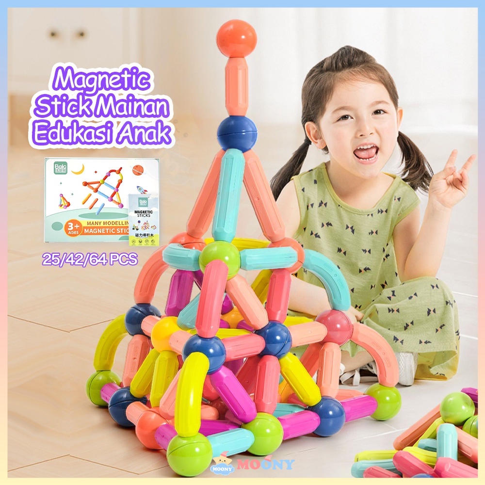 Moony Magnetic Stick Merakit Splicing Magnetic Blocks Diy Building Block Batang Blok Magnetik Set