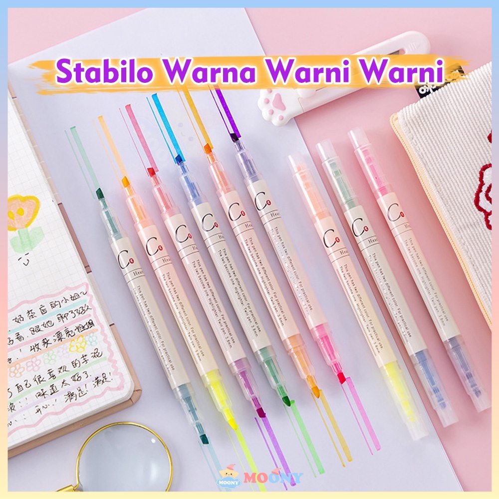 

Moony Highlighter pen Stabilo warna warni stabilo panjang dua kepala