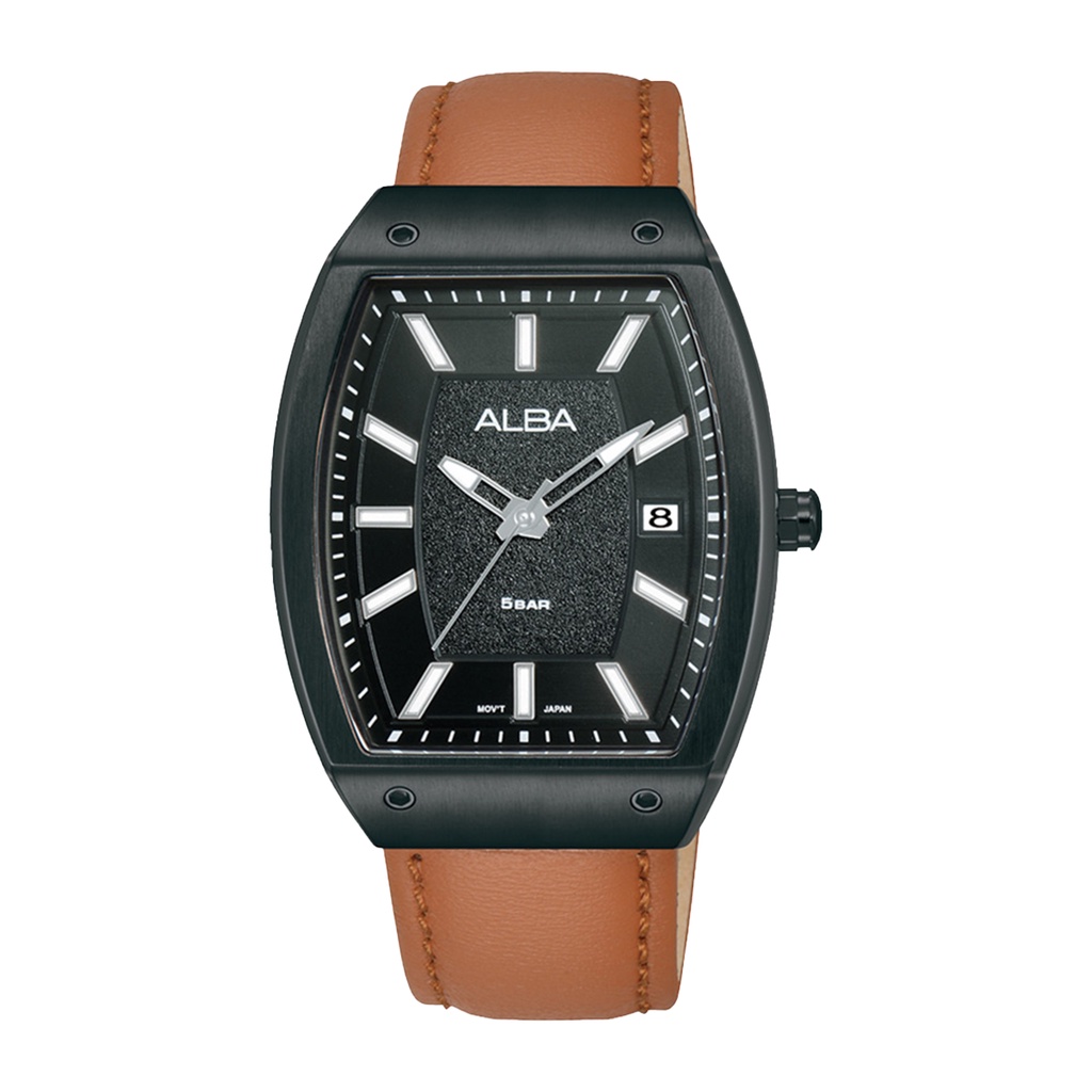 Jam Tangan Pria ALBA AG8N19X1 Active Black Dial Light Brown Leather Strap
