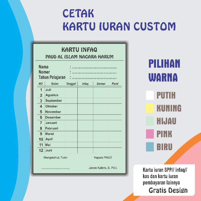 CETAK KARTU IURAN CUSTOM /KAS/PAKET