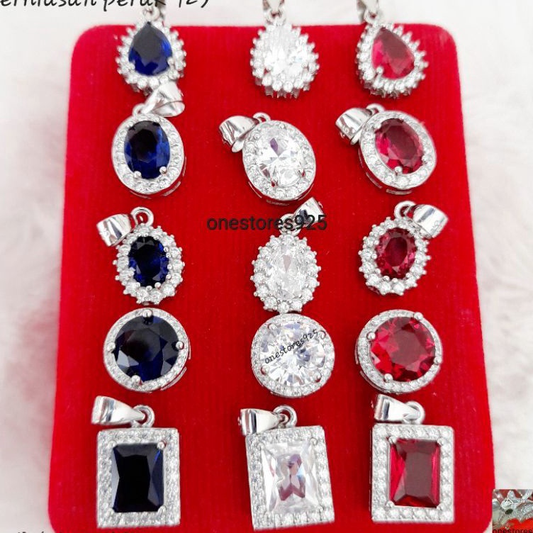 ➵➭✬ liontin batu perak 925 silver asli lapis emas putih merah putih biru Big Sale