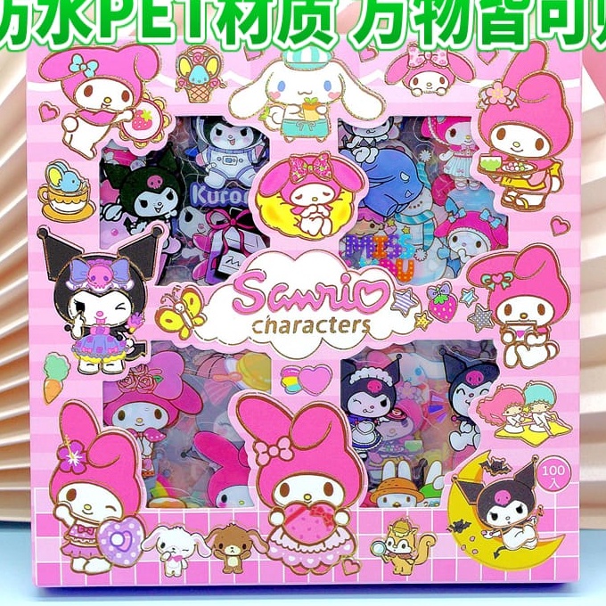 

(KH☎.N✯) Sticker Lucu 2D Sanrio Karakter Kuromi dan Melody Isi 100 Lembar Per Boxviiral..