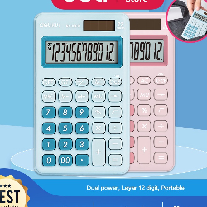 

(WB㊖.D☑) Deli Desktop Calculator / Kalkulator Meja Mini Portable Dual Power Lucu 1200baanyak diminati..!