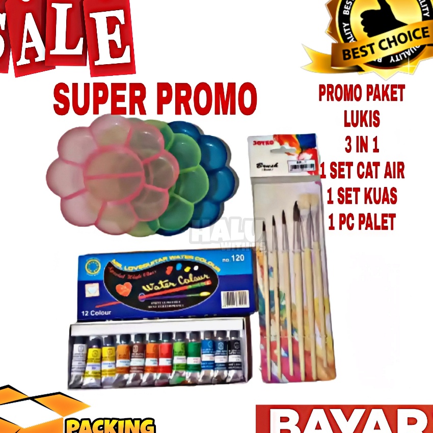 

[HL㊛.0☼> (BISA COD) PROMO 1 Set Paket Melukis 3 In 1 Kuas Lukis Cat Air Palet / Peralatan Kuas Seni Lukisamanaah..