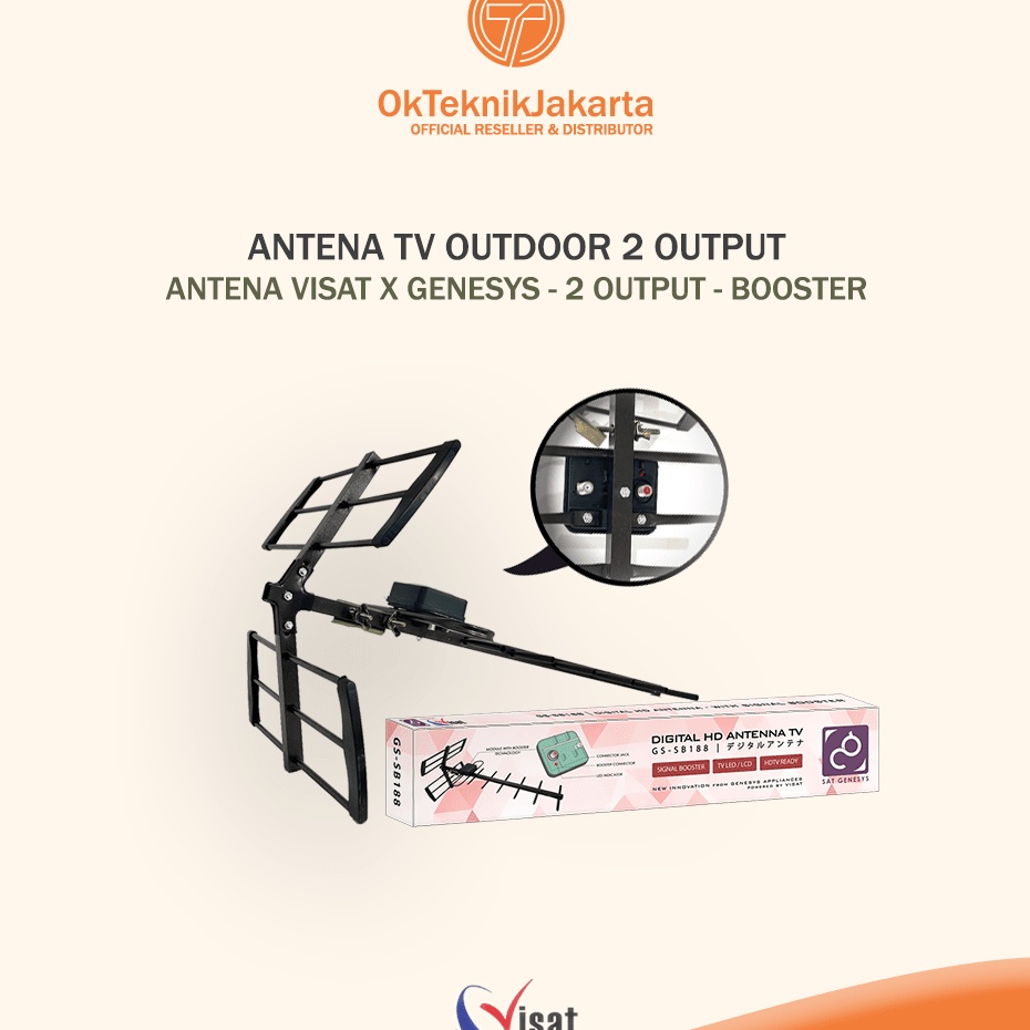 ー Antena TV Outdoor Digital + booster Visat 2 output bisa untuk 2 tv antena digital Genesys x Visat 