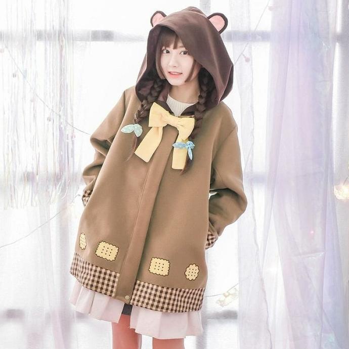 Biscuit Hooded Jacket Wanita Jaket Cewek Jepang